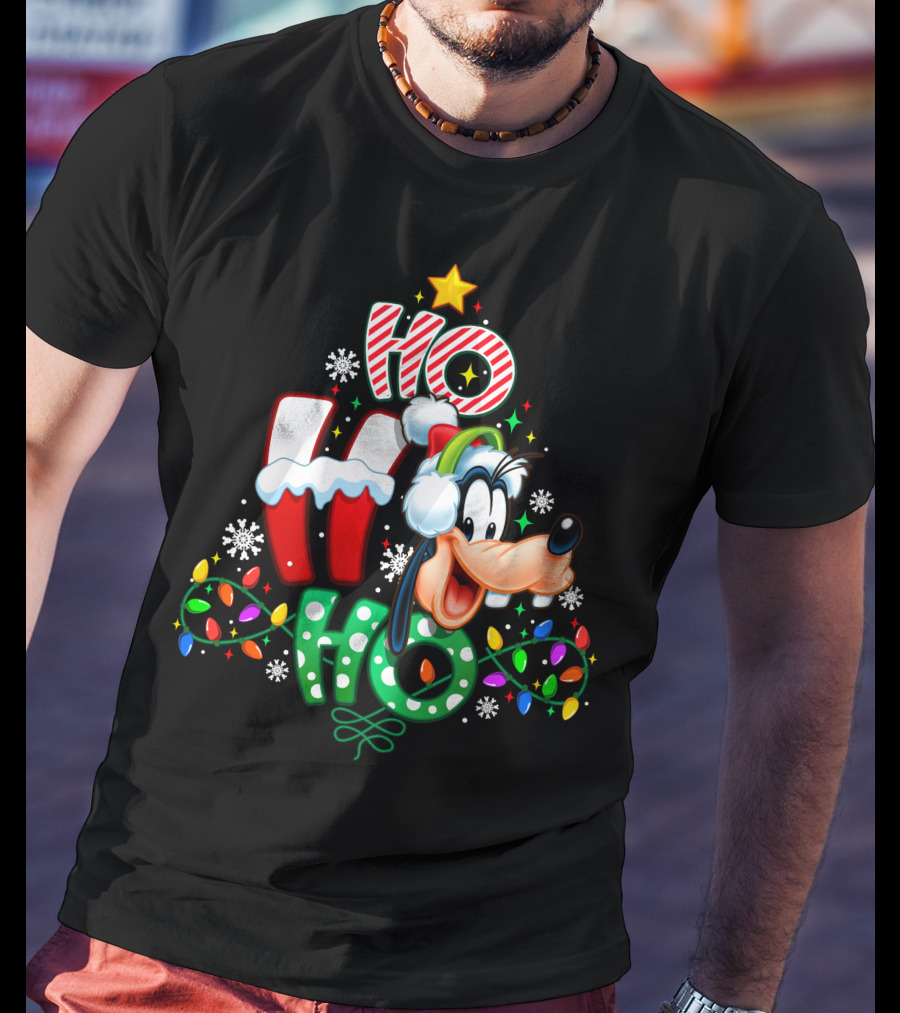Goofy Ho Ho Ho Christmas Lights Holiday T-Shirt