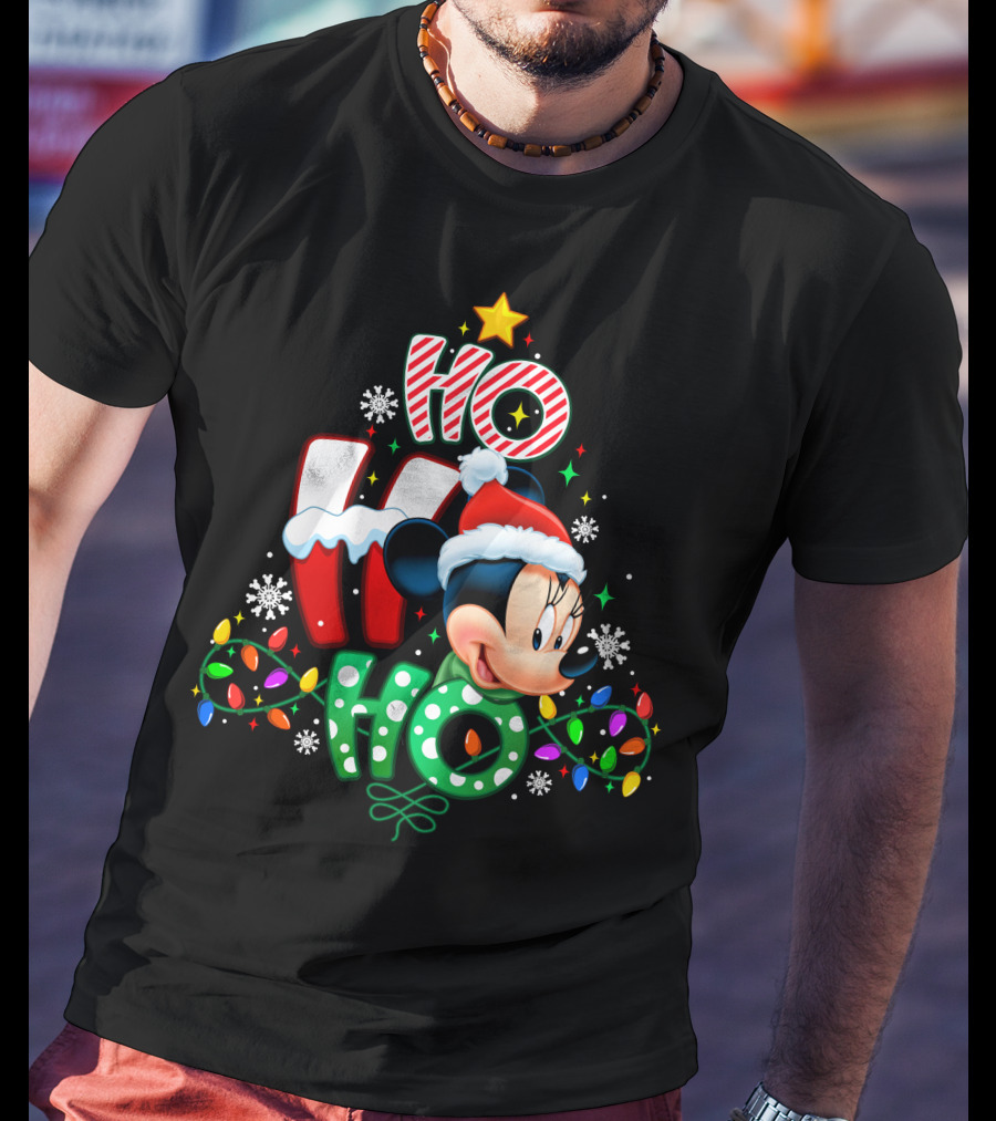 Minnie Mouse Christmas Ho Ho Ho Festive Holiday Lights T-Shirt