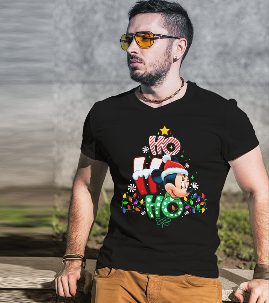 Minnie Mouse Christmas Ho Ho Ho Festive Holiday Lights T-Shirt