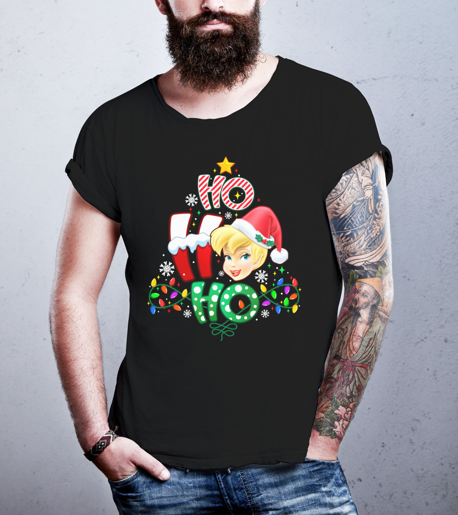 Ho Ho Ho Tinker Bell Christmas Lights Snowflakes Santa Hat T-Shirt