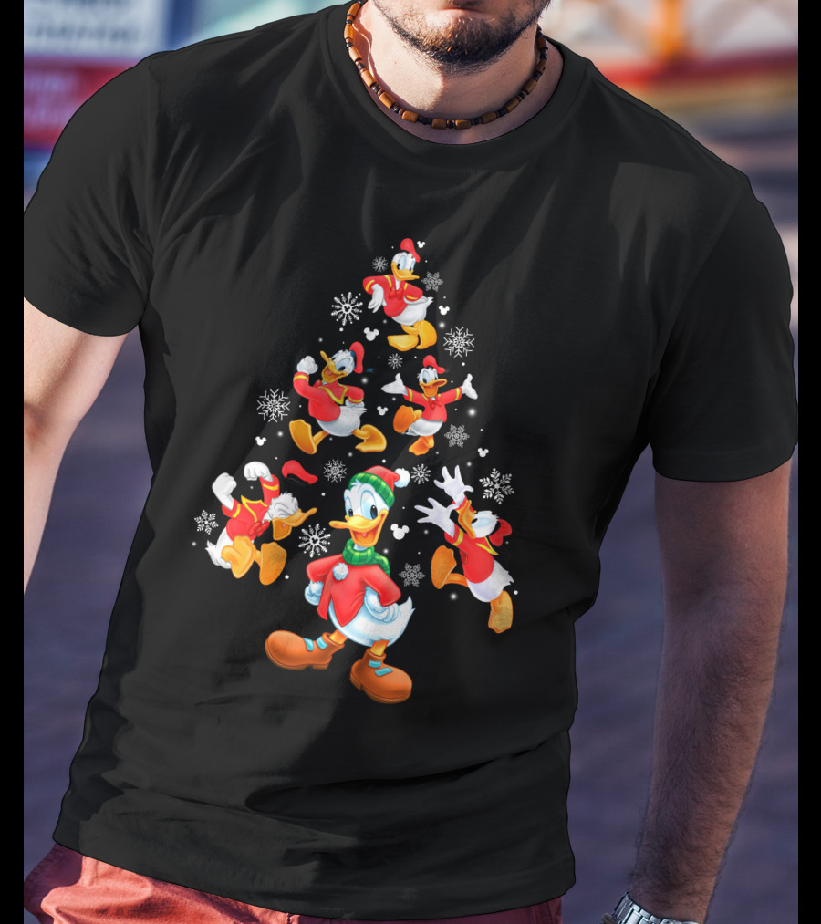 Donald Duck Christmas Tree Snowflakes Santa Hat T-Shirt