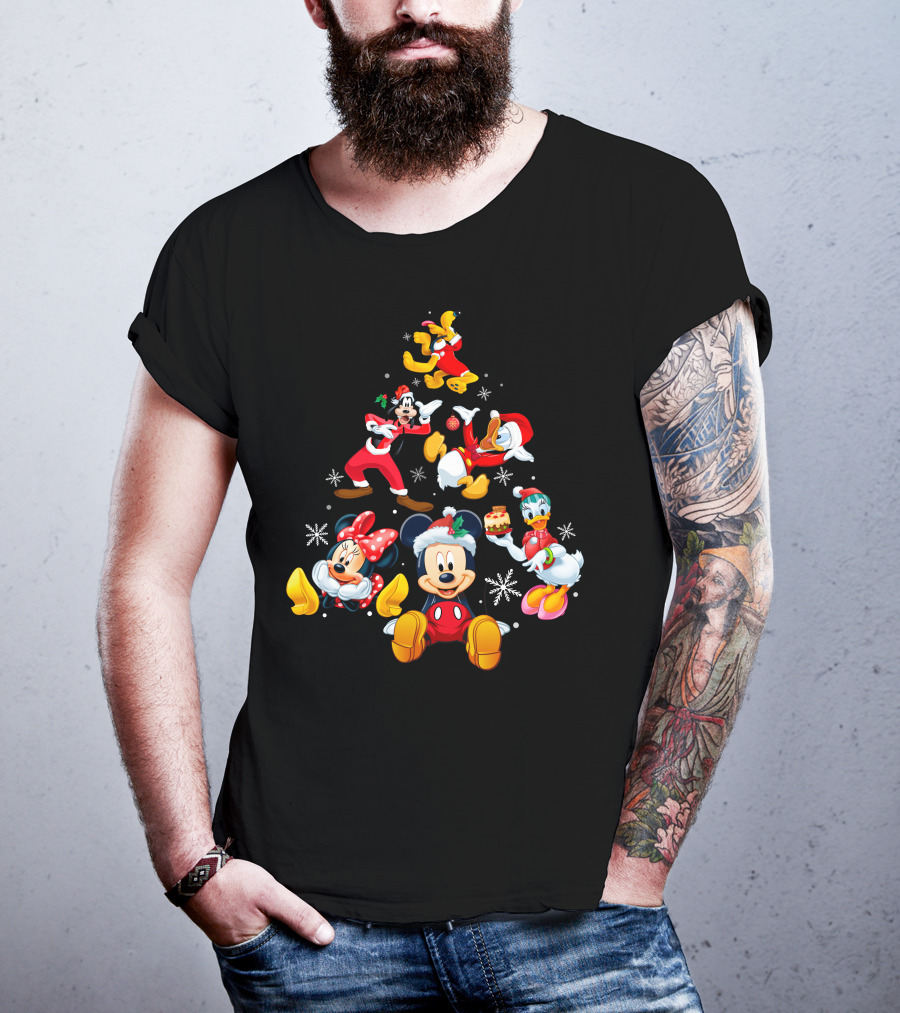 Mickey Minnie Donald Goofy Pluto Daisy Christmas Tree Noel T-Shirt