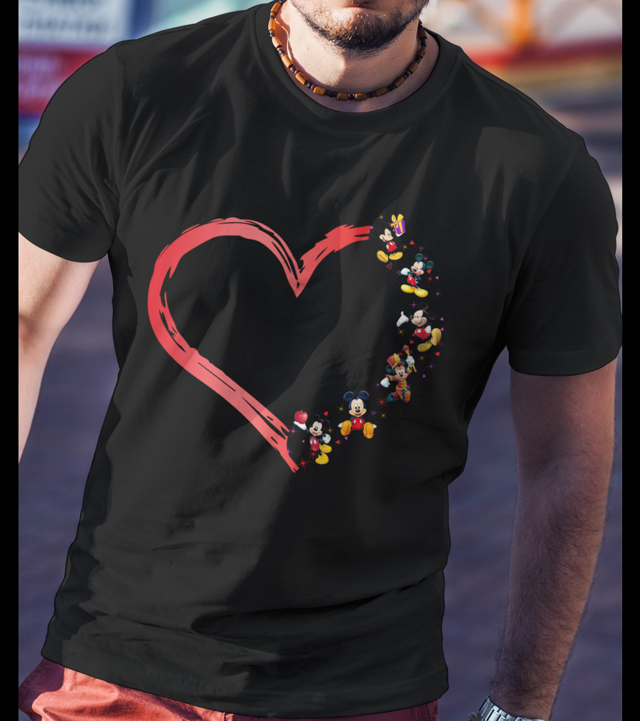 Mickey Mouse Heart Shaped Collage With Classic Characters T-Shirt