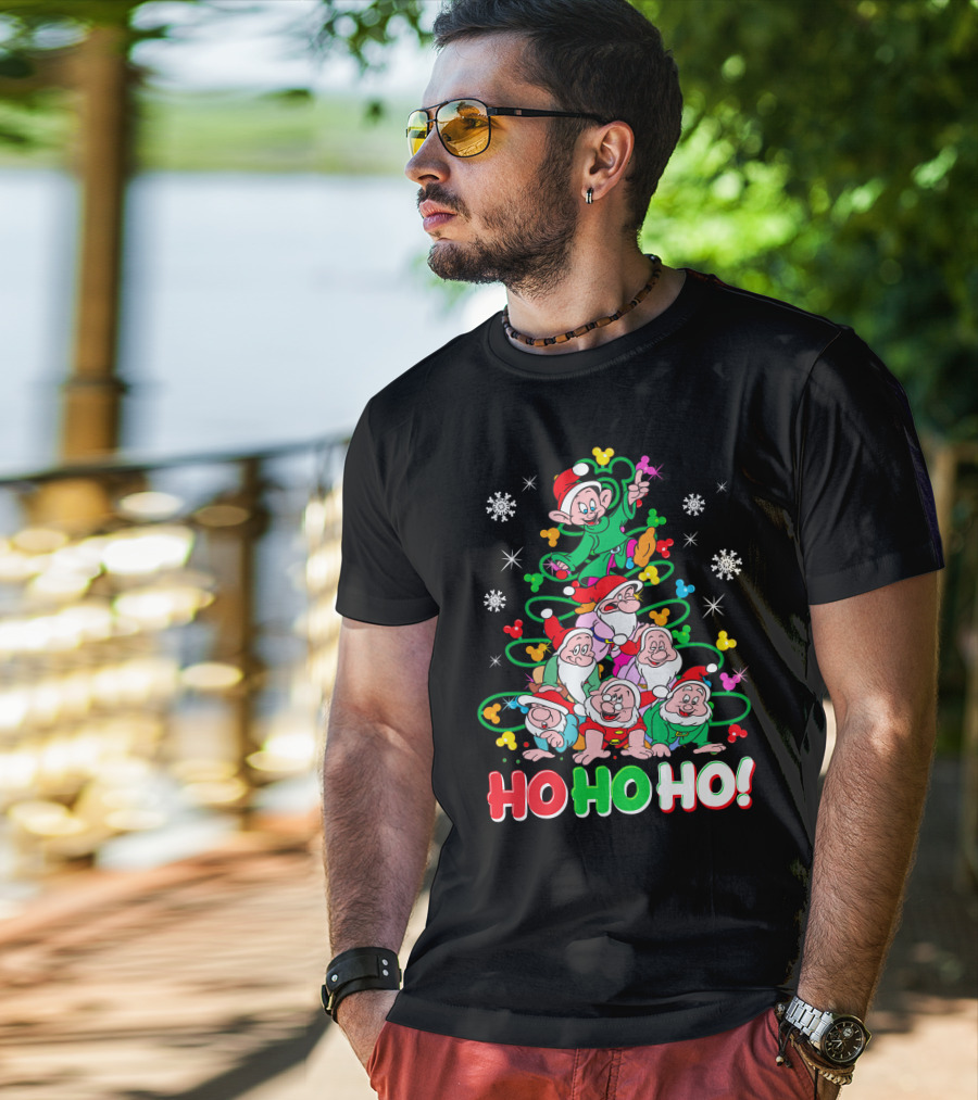 Ho Ho Ho Snow White 7 Dwarfs Christmas Tree Stacking T-Shirt