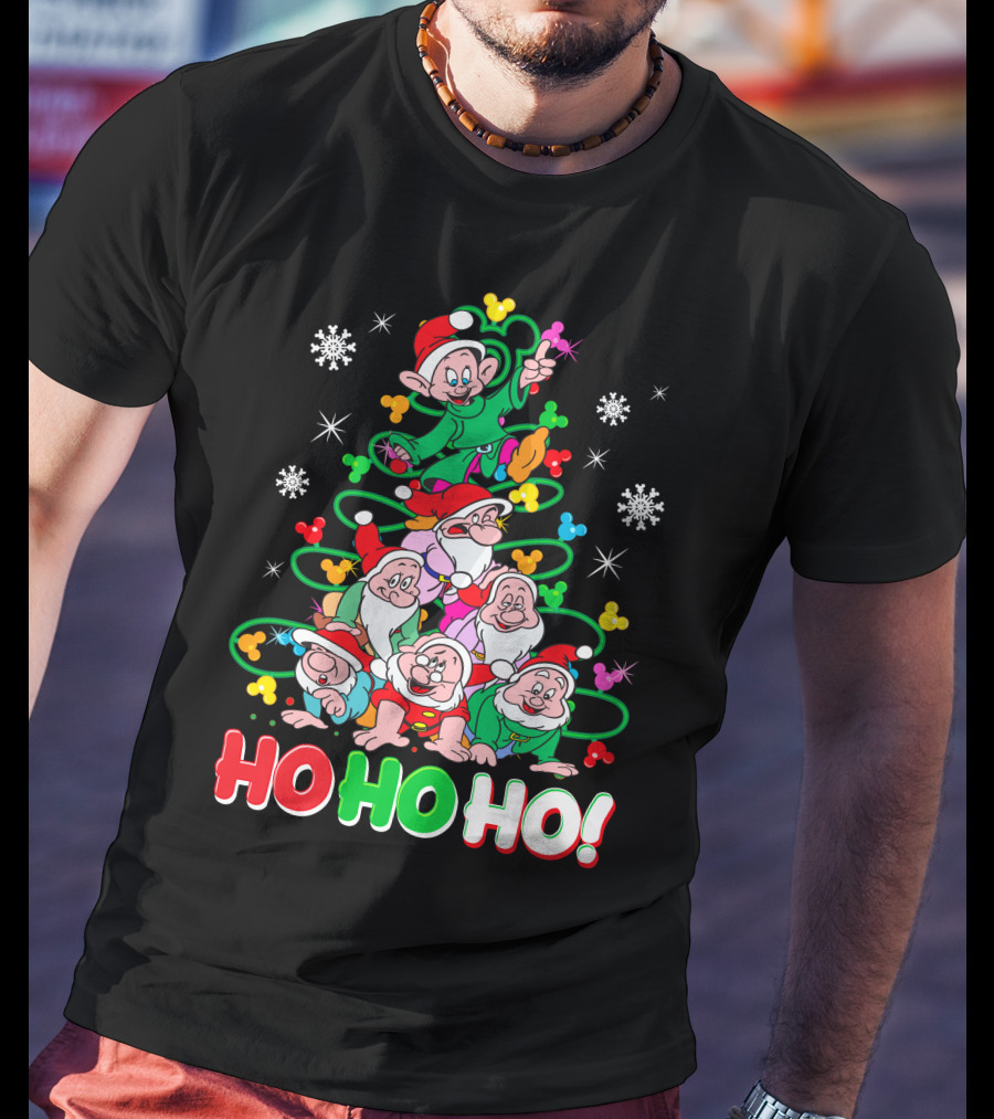 Ho Ho Ho Snow White 7 Dwarfs Christmas Tree Stacking T-Shirt