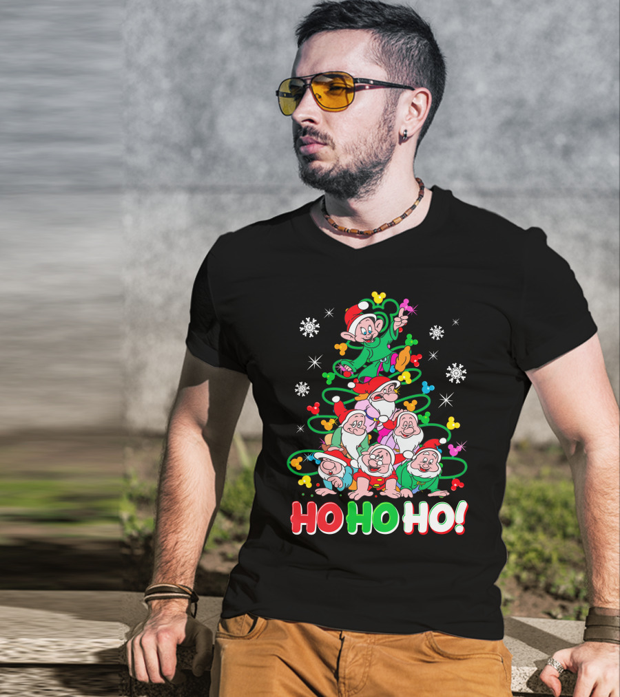 Ho Ho Ho Snow White 7 Dwarfs Christmas Tree Stacking T-Shirt