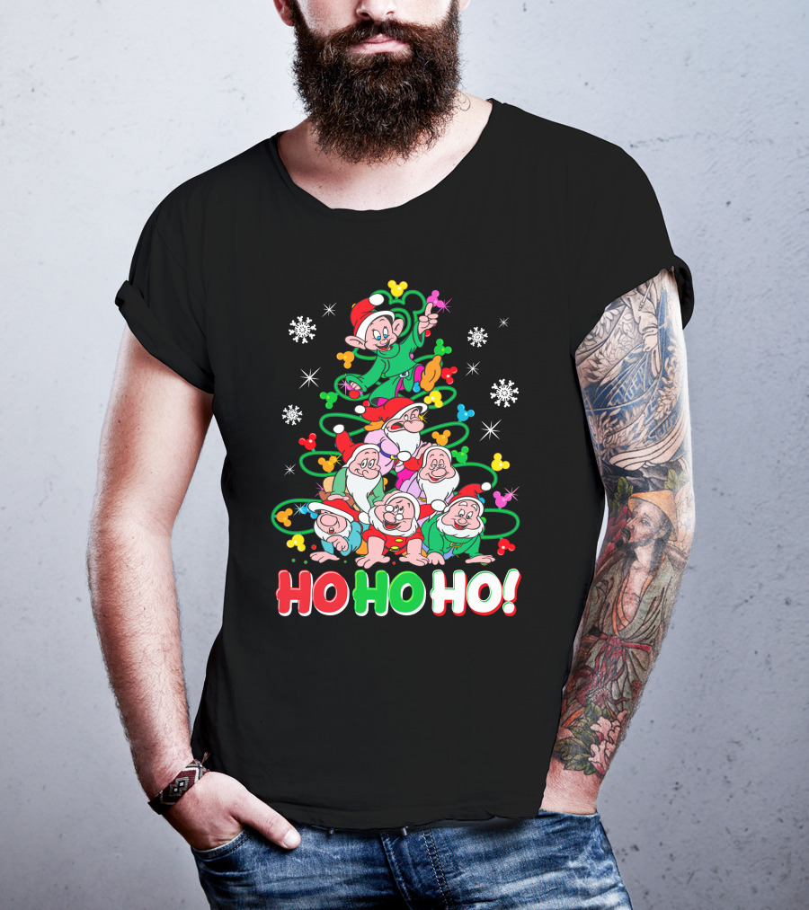 Ho Ho Ho Snow White 7 Dwarfs Christmas Tree Stacking T-Shirt