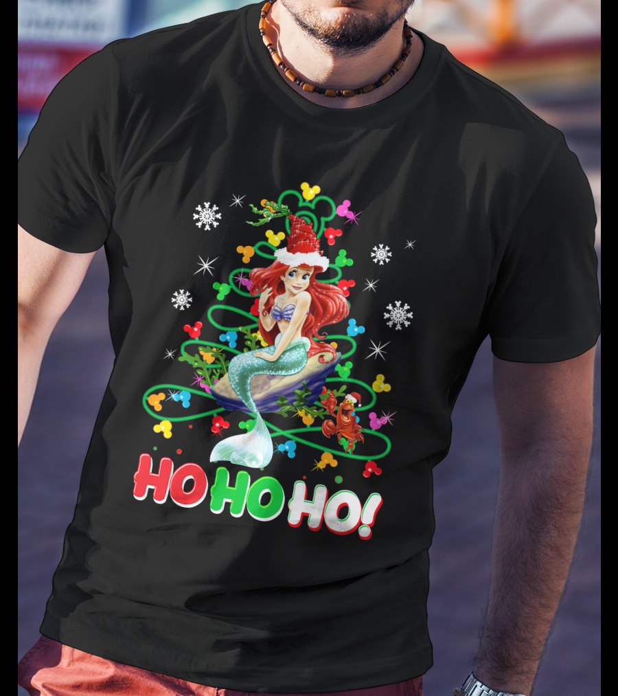 Ariel Ho Ho Ho Christmas Santa Hat Snowflakes T-Shirt