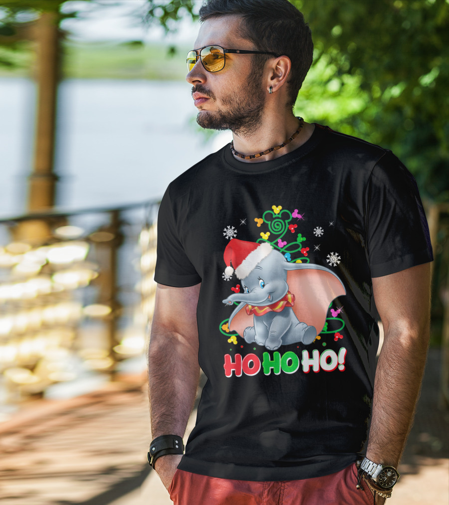 Dumbo Christmas Ho Ho Ho Santa Hat Mickey Mouse Ears Snowflakes T-Shirt