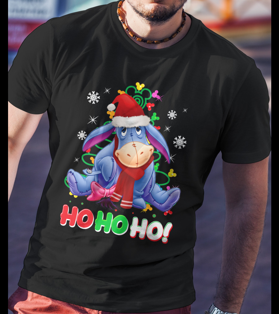 Eeyore Christmas Ho Ho Ho Santa Hat And Scarf Festive Theme T-Shirt
