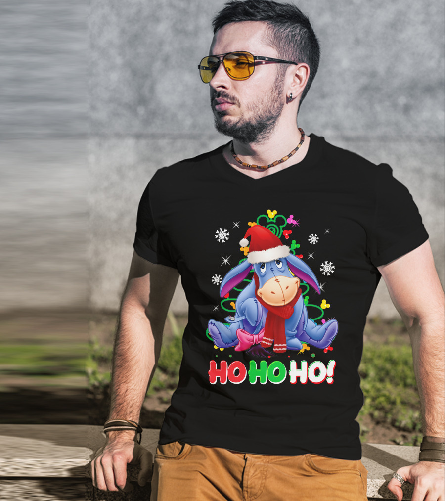 Eeyore Christmas Ho Ho Ho Santa Hat And Scarf Festive Theme T-Shirt