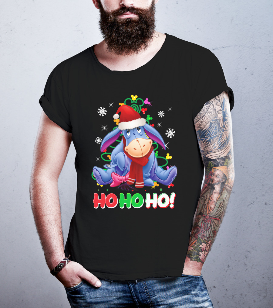 Eeyore Christmas Ho Ho Ho Santa Hat And Scarf Festive Theme T-Shirt