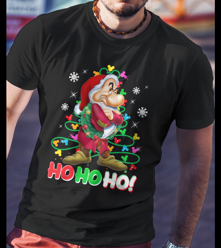 Grumpy Ho Ho Ho Christmas Mickey Snowflakes Disneyland T-Shirt