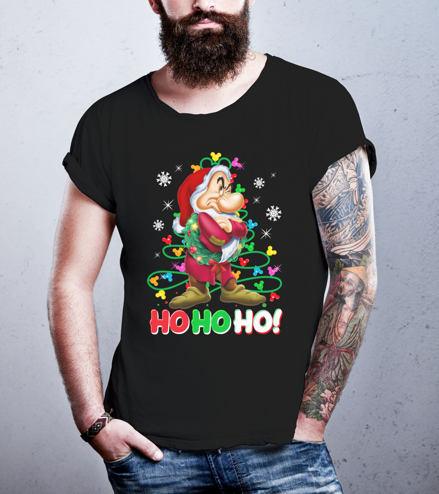 Grumpy Ho Ho Ho Christmas Mickey Snowflakes Disneyland T-Shirt