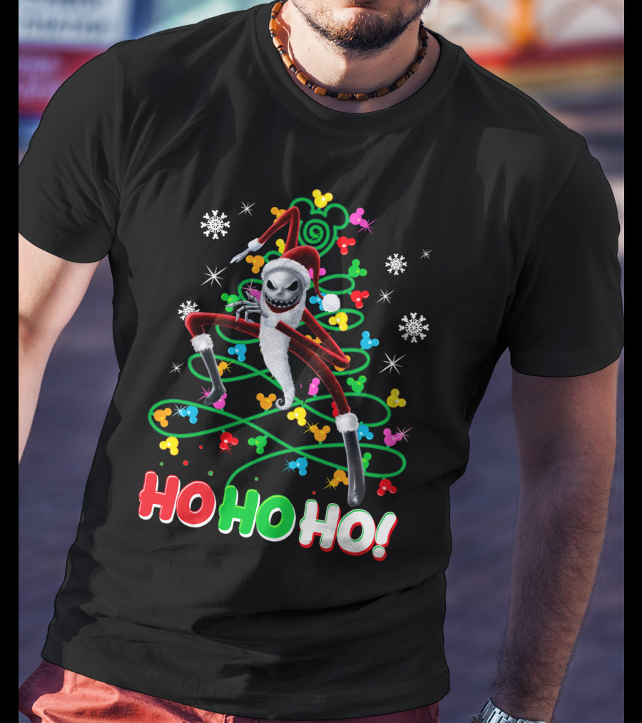 Jack Skellington Christmas Ho Ho Ho Santa Costume Snowflakes Disney Holiday T-Shirt