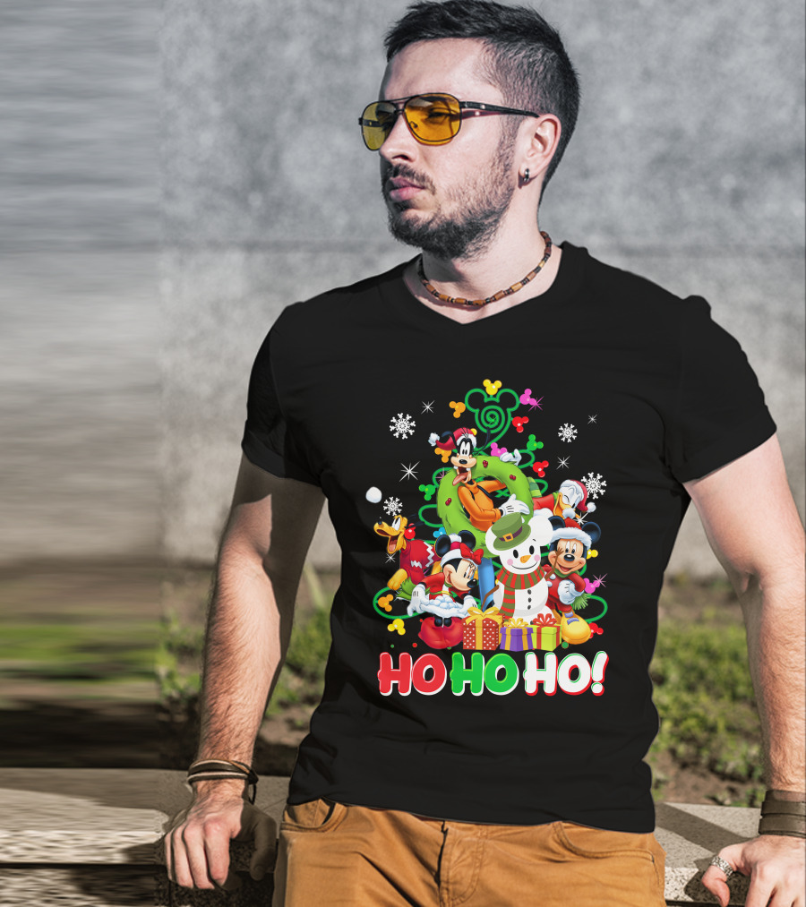 Mickey And Friends Holiday Cheer Ho Ho Ho Snowman And Gifts T-Shirt
