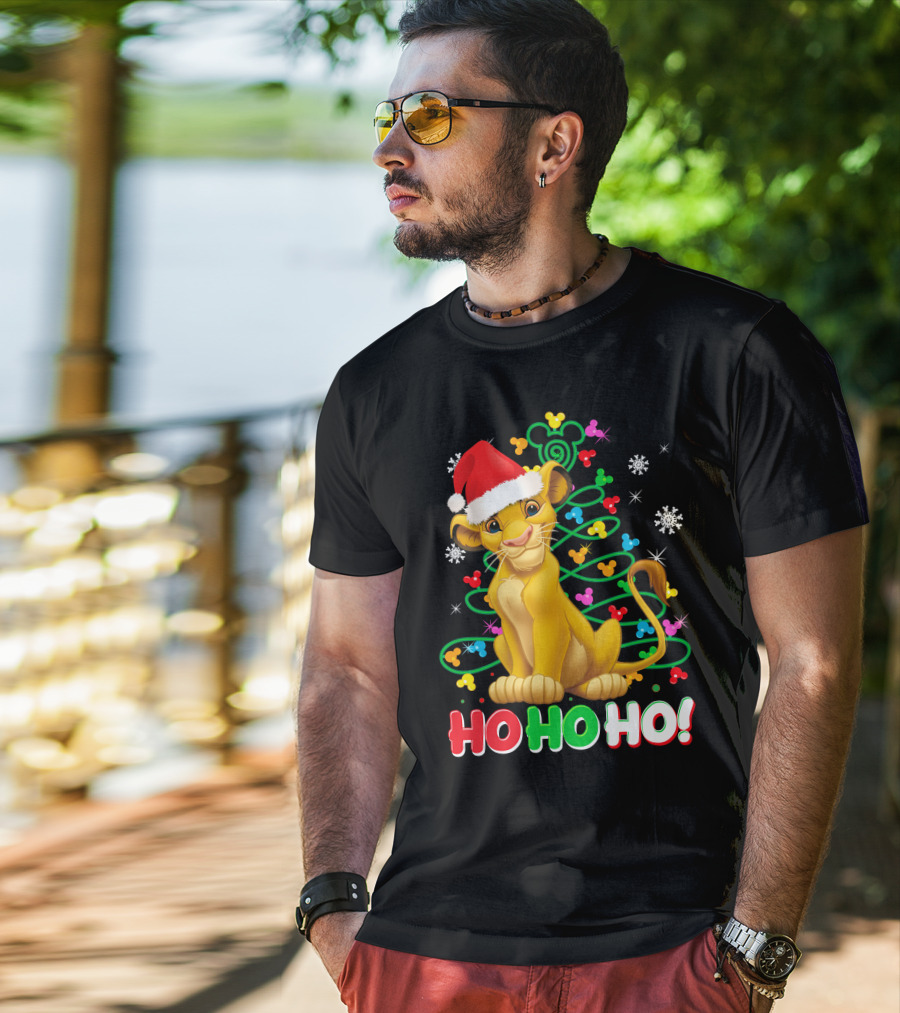 Simba Christmas Tree Ho Ho Ho Snowflakes Santa Hat T-Shirt