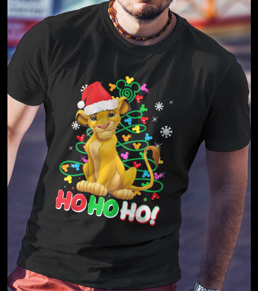 Simba Christmas Tree Ho Ho Ho Snowflakes Santa Hat T-Shirt