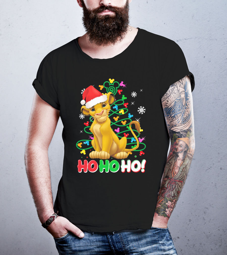 Simba Christmas Tree Ho Ho Ho Snowflakes Santa Hat T-Shirt