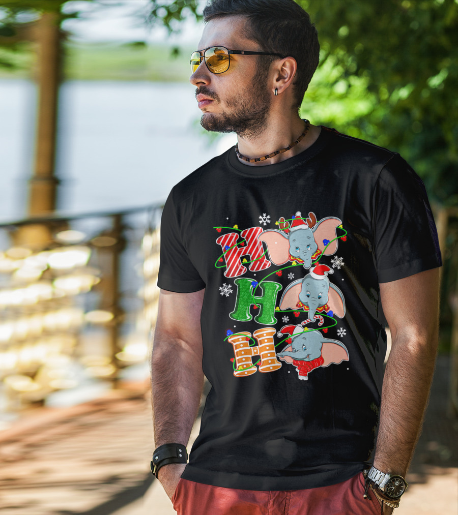 Dumbo Christmas Holiday Cheer With Ho Ho Ho And Festive Decorations T-Shirt