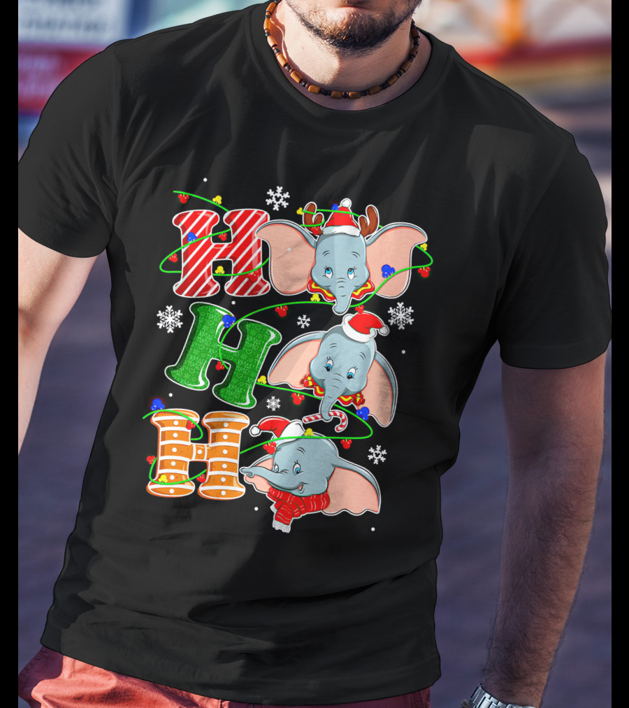 Dumbo Christmas Holiday Cheer With Ho Ho Ho And Festive Decorations T-Shirt