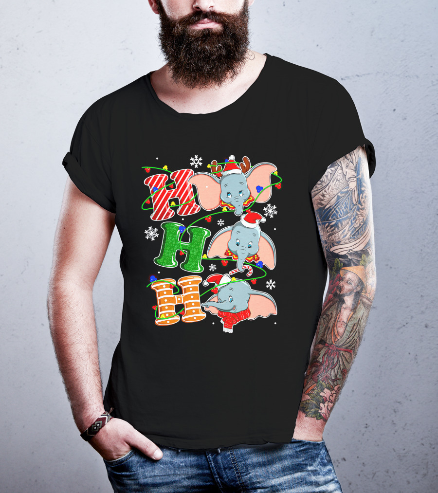 Dumbo Christmas Holiday Cheer With Ho Ho Ho And Festive Decorations T-Shirt