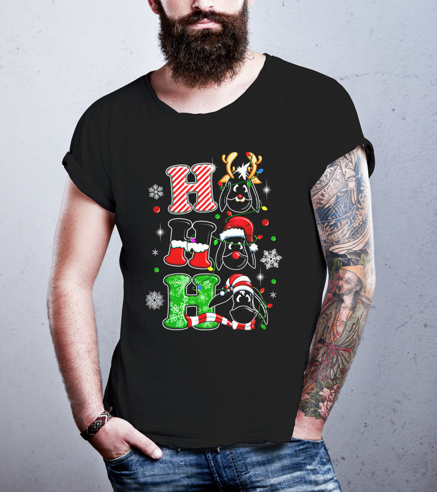 Eeyore Head Ho Ho Ho Christmas Reindeer Santa Hat Snowflakes T-Shirt