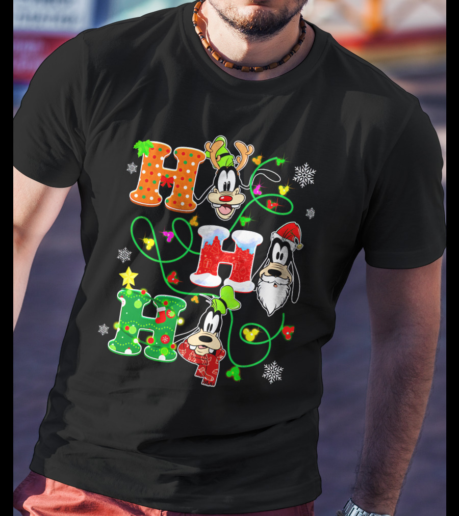 Goofy Christmas Holiday Hhh With Santa Hat And Snowflakes T-Shirt