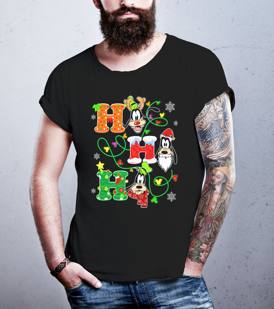 Goofy Christmas Holiday Hhh With Santa Hat And Snowflakes T-Shirt