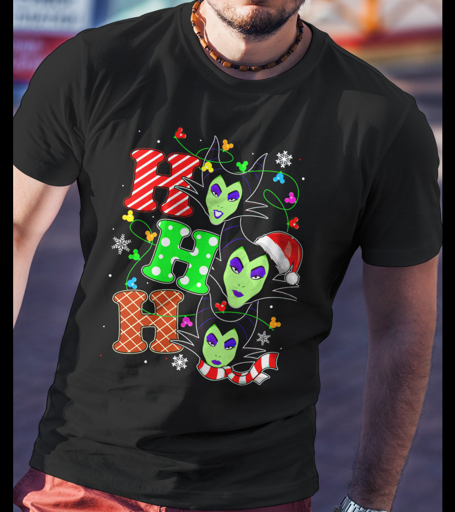 Maleficent Holiday Ho Ho Ho Christmas Disney Villain Santa Hat T-Shirt