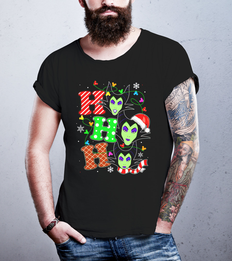 Maleficent Holiday Ho Ho Ho Christmas Disney Villain Santa Hat T-Shirt