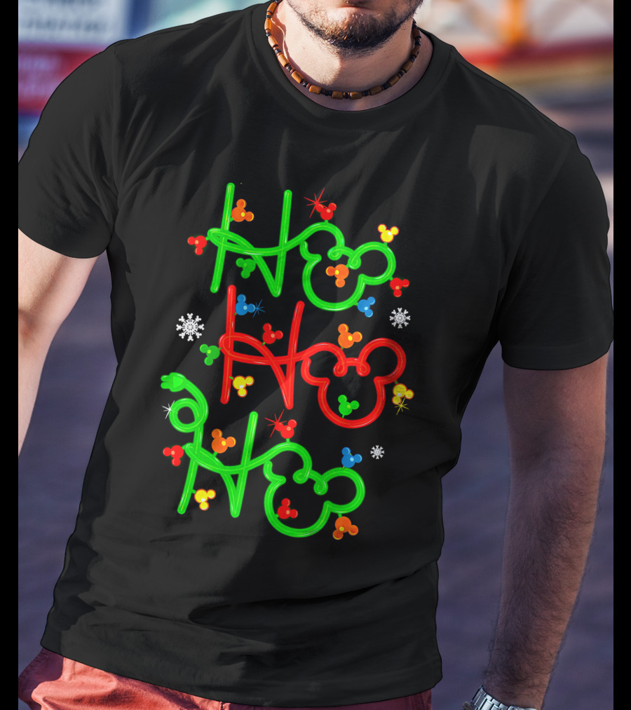 Ho Ho Ho Mickey Head Christmas Lights T-Shirt