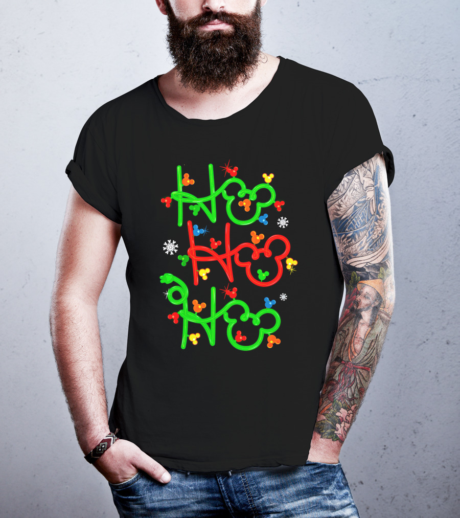 Ho Ho Ho Mickey Head Christmas Lights T-Shirt