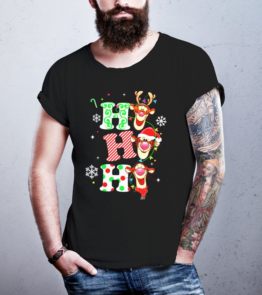 Ho Ho Ho Tigger Christmas Reindeer Santa Snowflakes T-Shirt