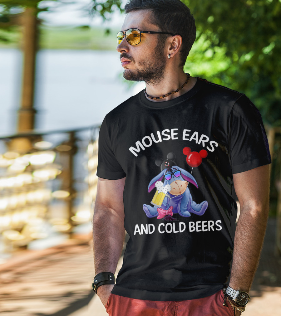Mouse Ears And Cold Beers Eeyore With Mickey Hat And Balloon T-Shirt
