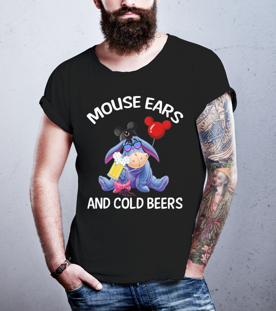 Mouse Ears And Cold Beers Eeyore With Mickey Hat And Balloon T-Shirt