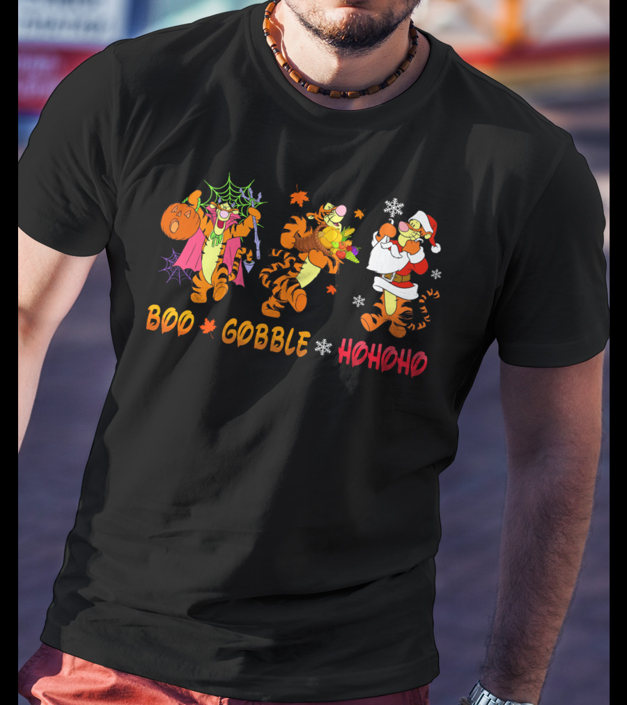 Boo Gobble Hohoho Tigger Halloween Thanksgiving Christmas T-Shirt