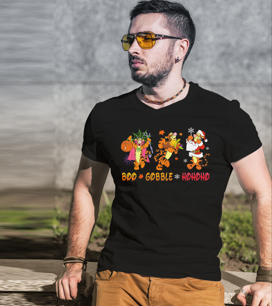 Boo Gobble Hohoho Tigger Halloween Thanksgiving Christmas T-Shirt