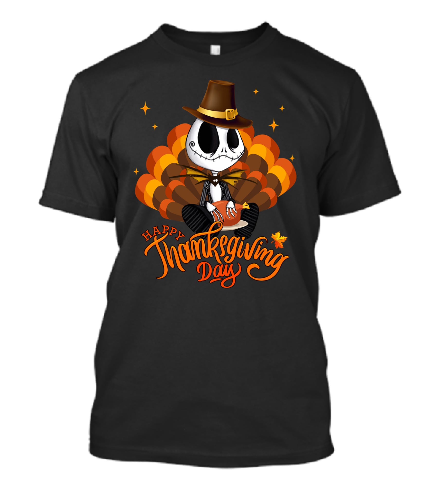 Happy Thanksgiving Day Jack Skellington With Pumpkin Turkey Hat T-Shirt