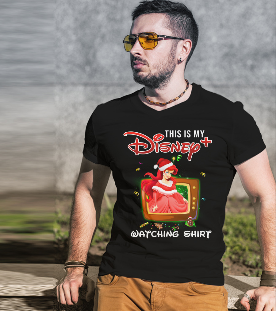 This Is My Disney+ Watching Shirt Ariel Holiday Santa Hat T-Shirt