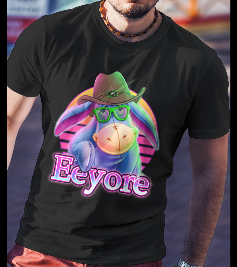 Eeyore Cowboy Hat Neon Retro Glasses Style T-Shirt