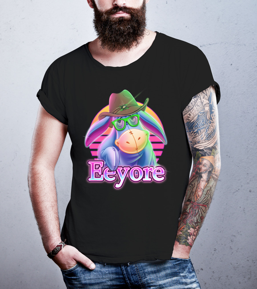Eeyore Cowboy Hat Neon Retro Glasses Style T-Shirt