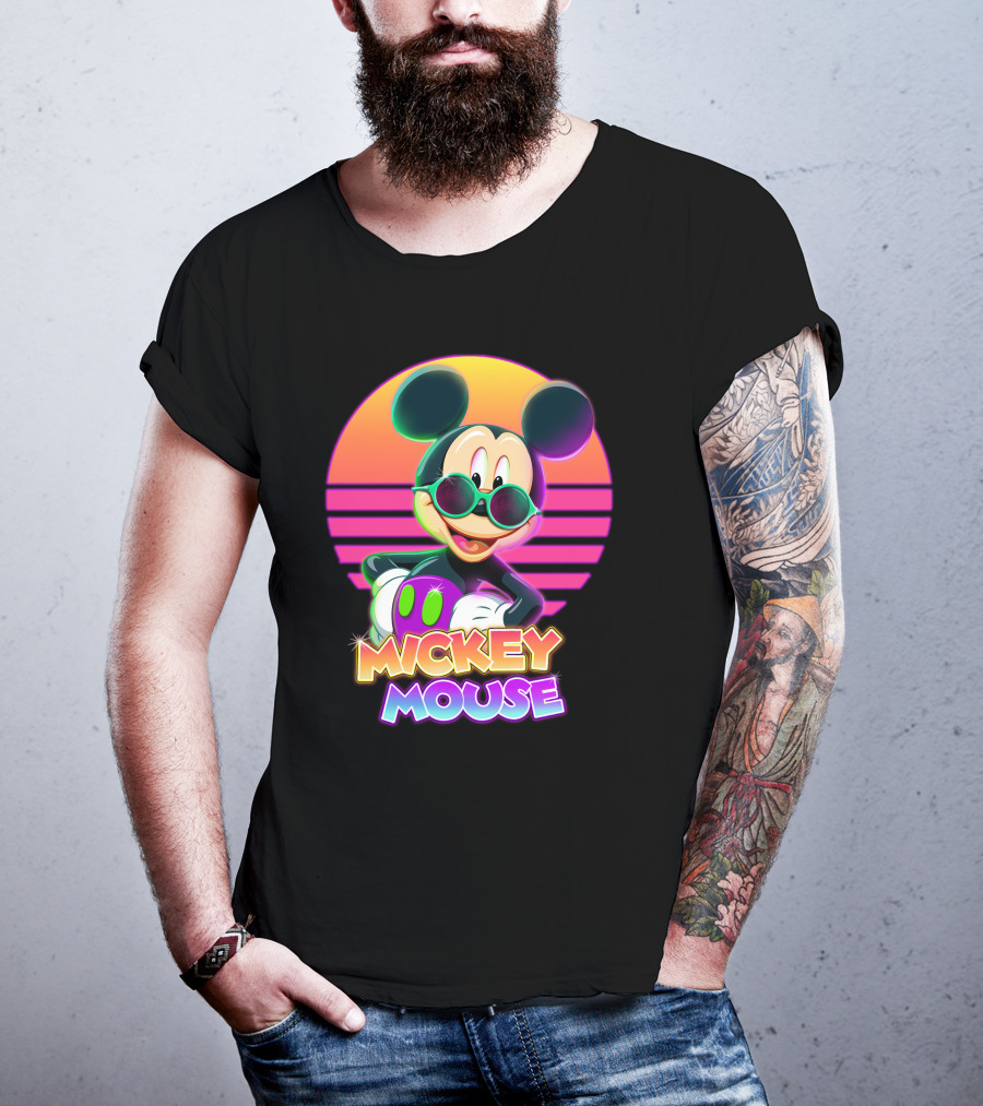 Mickey Mouse Retro Neon Style Sunglasses Sunset T-Shirt
