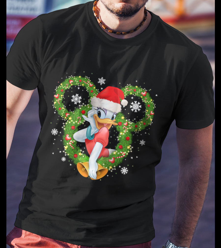 Daisy Duck Christmas Santa Hat Mickey Wreath Snowflakes T-Shirt