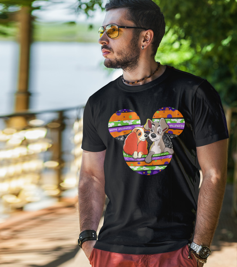 Halloween Lady And The Tramp Mickey Mouse Head T-Shirt