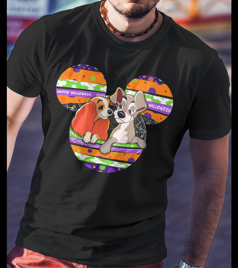 Halloween Lady And The Tramp Mickey Mouse Head T-Shirt