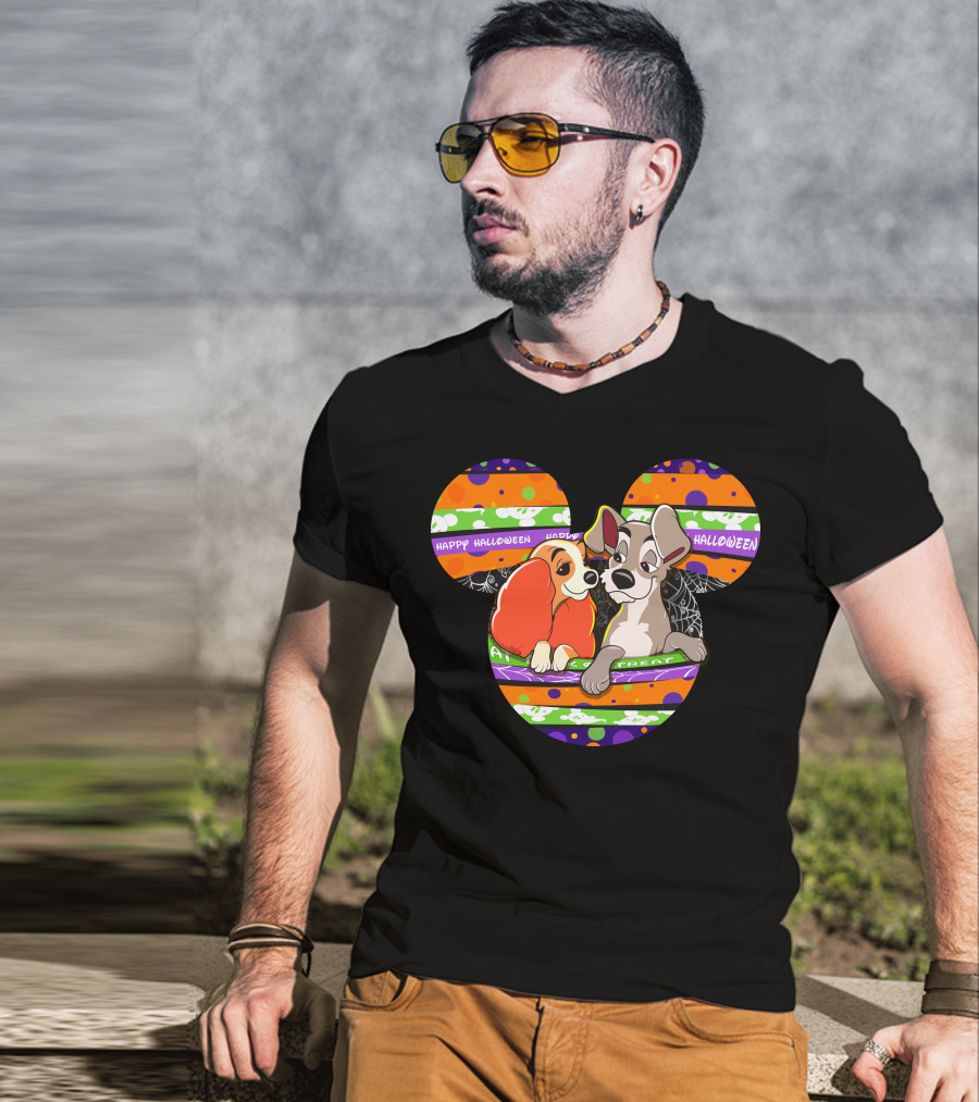Halloween Lady And The Tramp Mickey Mouse Head T-Shirt