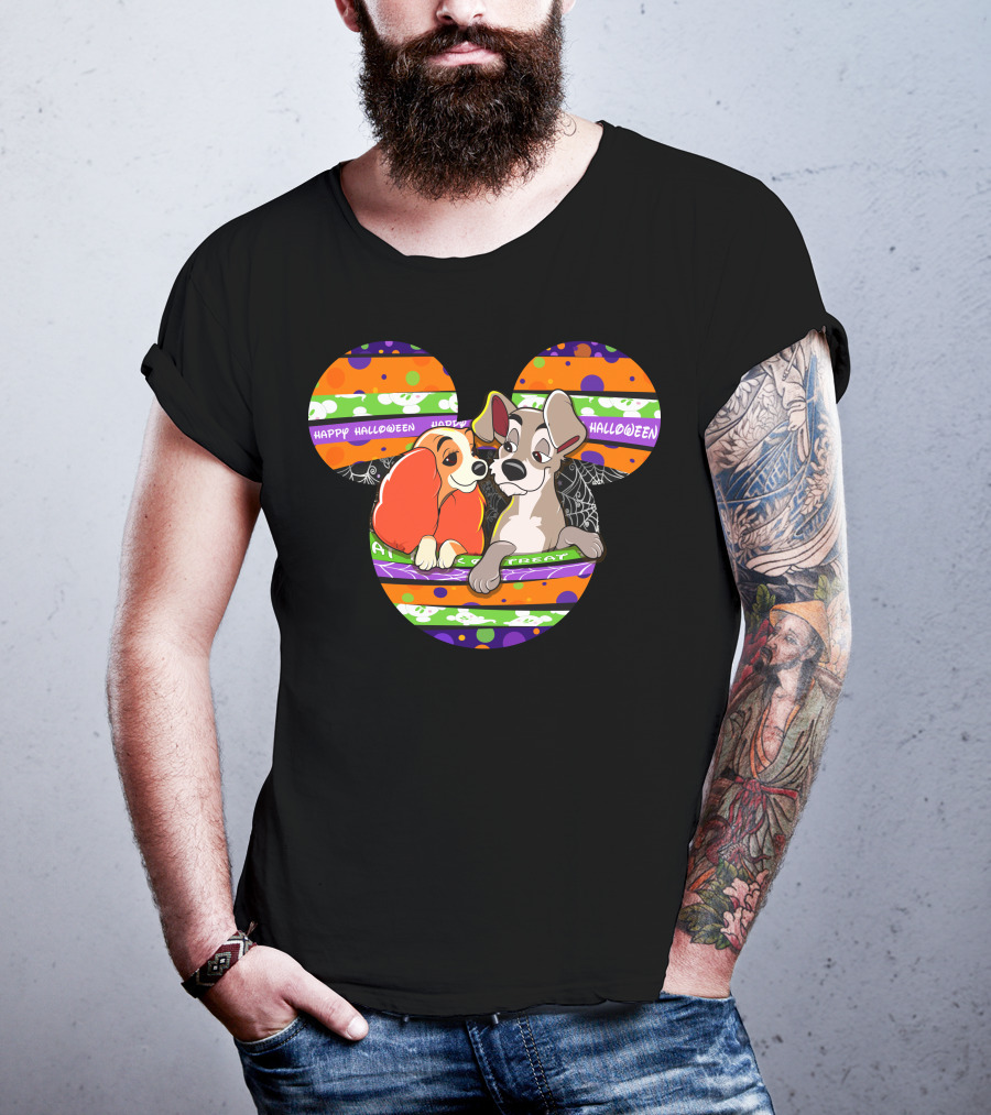 Halloween Lady And The Tramp Mickey Mouse Head T-Shirt