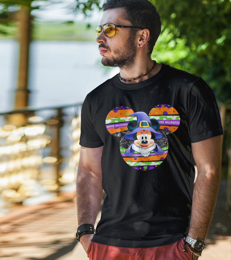 Minnie Mouse Happy Halloween Witch Hat Mickey Head T-Shirt
