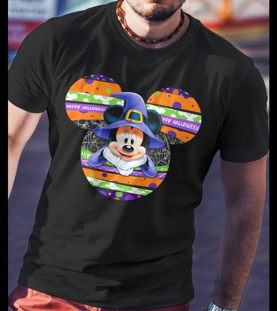 Minnie Mouse Happy Halloween Witch Hat Mickey Head T-Shirt